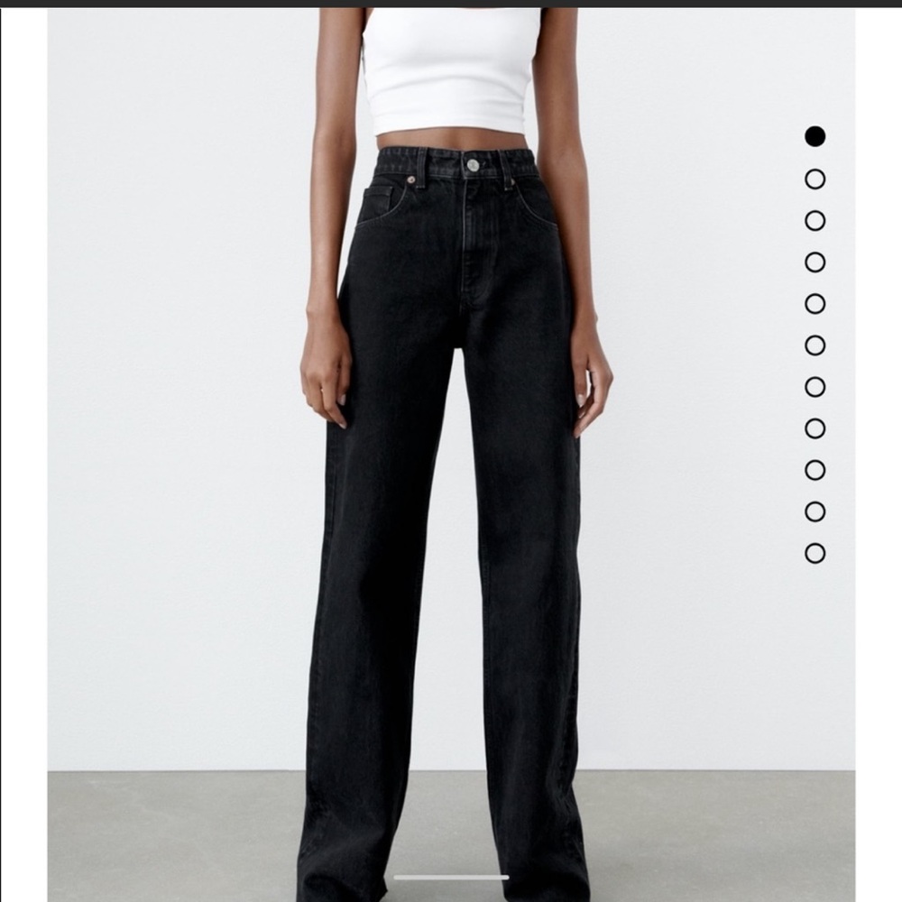 Zara High Waist Wide Leg Full Length Jeans Black (Size 2)